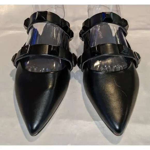 Marc Fisher Womens Searli Studded Strappy Mules Flats Black Size 10 Pointed Toe - Picture 4 of 9